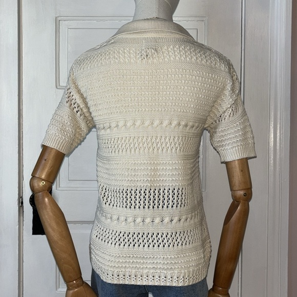 JOIE CROCHET COLLARED SHORT SLEEVE SWEATER - Picture 5 of 7